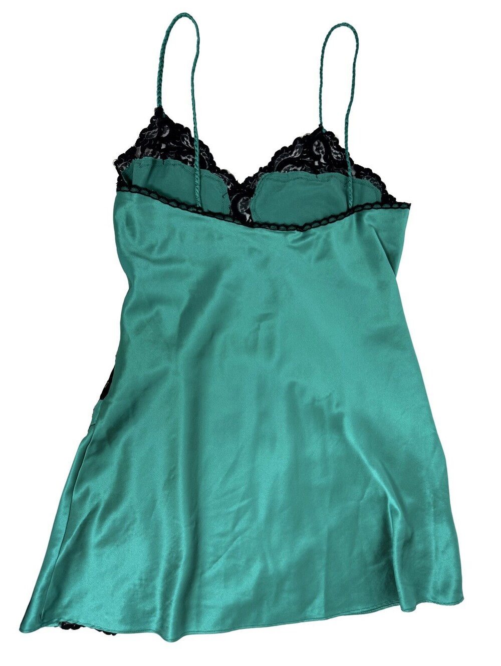 Vintage Victoria's Secret Green Satin Lace Slip Dress Y2K Size Medium - Picture 4 of 7